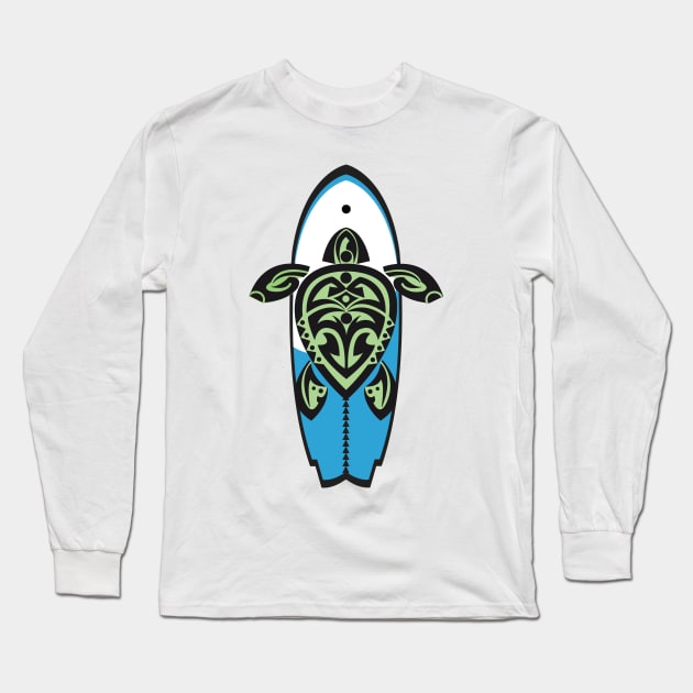 Tribal Turtle Tattoo Surfer Dude Long Sleeve T-Shirt by srwdesign